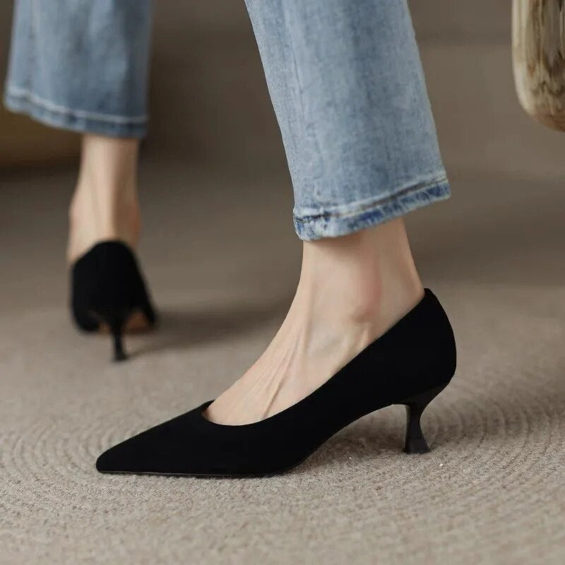 liwuka 5cm Women Pumps Woven Pointed Toe Dress Shoes New Fashion Ladies Designer Shoes Bowtie Boat Shoes Plus