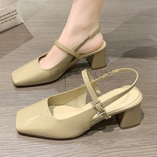 liwuka Mary Jane High Heel Sandals with Diamond Square Buckle Head and Skirt Style Women Shoes Fashionable Versatile Lolita 35-39