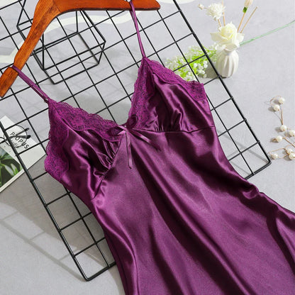 liwuka Women's Satin Nightgown Night Dress Women Sexy Sleepwear Lace Summer Nightdress Homewear Nightwear Silk Sleeveless Dresses