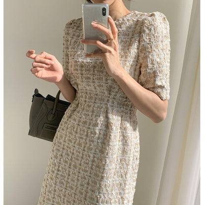 liwuka  Women's Summer Dresses Fashionable High Waist Puff Sleeve Plaid Knitted Elegant Party Dresses Checkered Vintage Dress Women