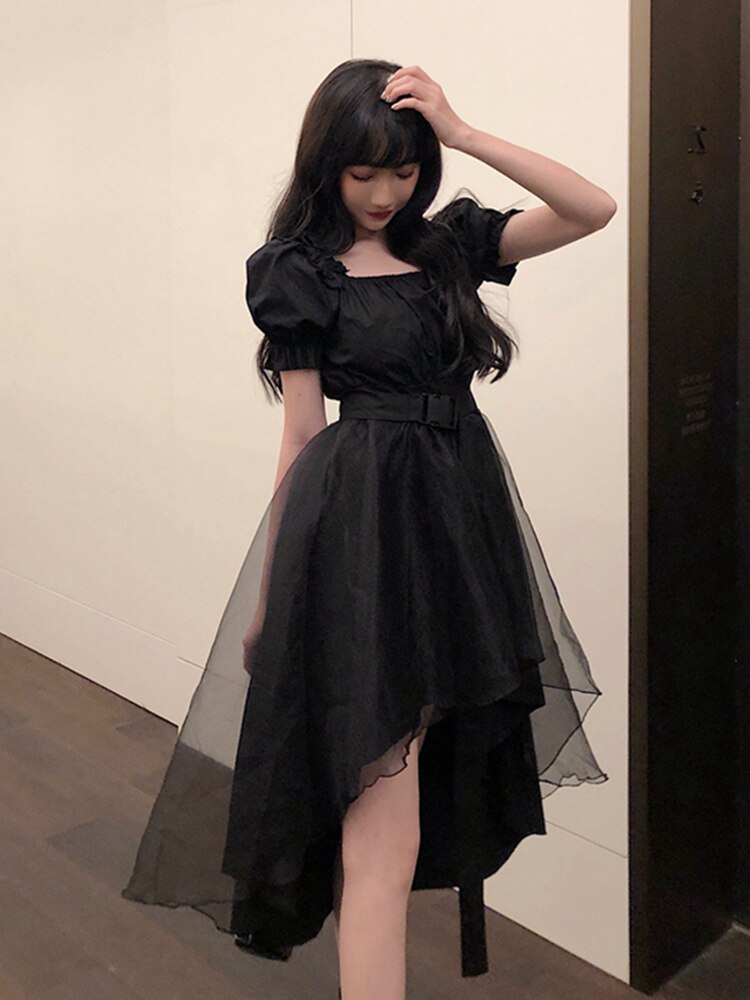 liwuka Harajuku Y2k Cyber Alt Dress E Girl Ruffle Hepburn Kawaii Ropa Fairycore Irregular Black Gothic Dresses Emo Mini Lolita Vestidos