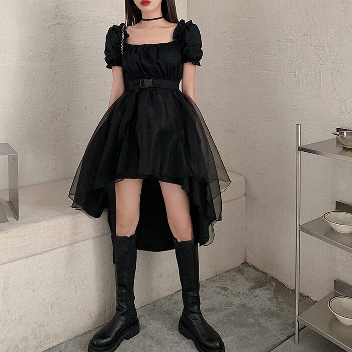 liwuka Harajuku Y2k Cyber Alt Dress E Girl Ruffle Hepburn Kawaii Ropa Fairycore Irregular Black Gothic Dresses Emo Mini Lolita Vestidos