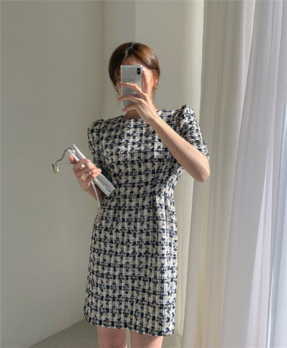 liwuka  Women's Summer Dresses Fashionable High Waist Puff Sleeve Plaid Knitted Elegant Party Dresses Checkered Vintage Dress Women