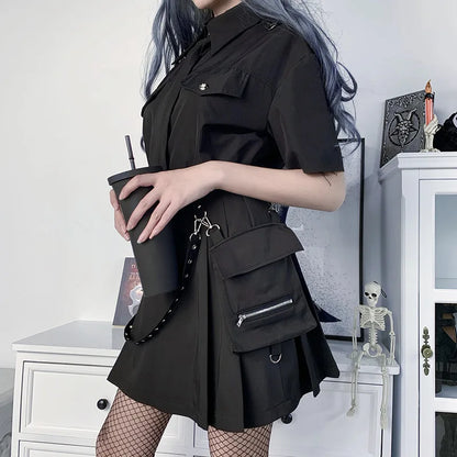 liwuka Gothic Mini Skirt With Pocket Women Y2K Grunge Harajuku Punk Bandage High Waist Skirts Y2K Emo Alt Streetwear