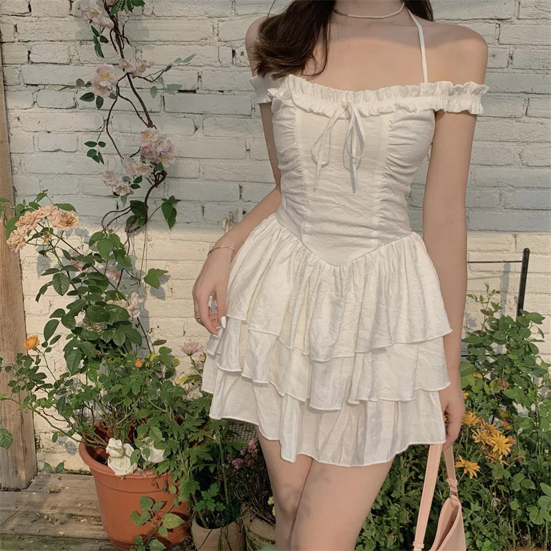 liwuka Summer Kawaii Party Strap Dress Women Casual Holiday Beach Sexy Mini  Dress Designer Ruffles Sweet Princess Fairy Dress Y2K