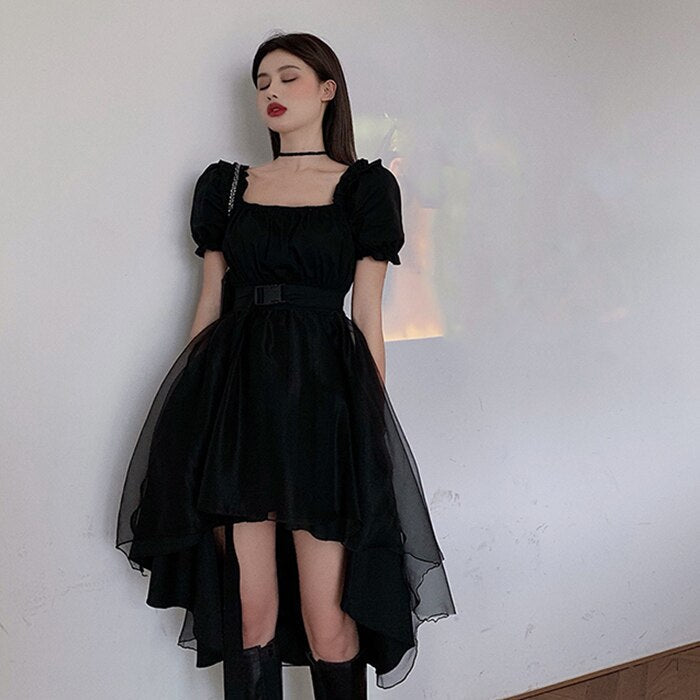 liwuka Harajuku Y2k Cyber Alt Dress E Girl Ruffle Hepburn Kawaii Ropa Fairycore Irregular Black Gothic Dresses Emo Mini Lolita Vestidos