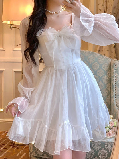 liwuka French Sweet Fairy Lolita Dress Women Long Sleeve Lace Y2k Mini Dress Vintage Kawaii Clothes One Piece Dress Korean  Autumn