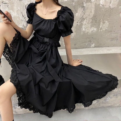 liwuka Harajuku Y2k Cyber Alt Dress E Girl Ruffle Hepburn Kawaii Ropa Fairycore Irregular Black Gothic Dresses Emo Mini Lolita Vestidos