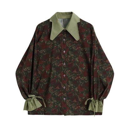 liwuka Autumn Vintage Style Floral Printing Loose Women's Blouse Shirt Korean Casual Long Sleeve Ladies Button Blouses Female Tops