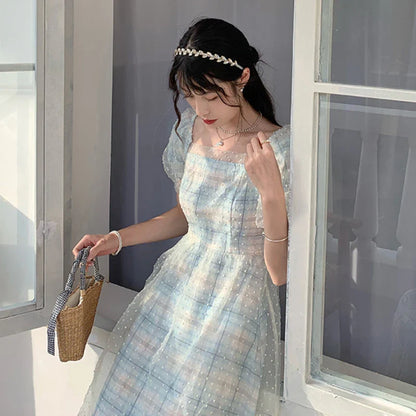 liwuka Elegant Fairy Long Dress Women Sweet Mesh Designer Print Vintage Dress Summer Korean Chiffon Evening Party Dresses Wedding