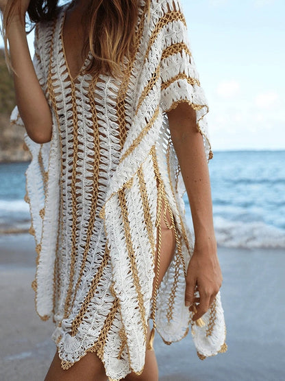 Sexy Crochet Hollow Knitted Beach Cover Up Women  New Beach Dress Female Bikini Cover Up Blouse Ladies Beachwear Swim Bather