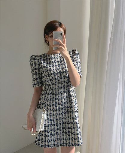 liwuka  Women's Summer Dresses Fashionable High Waist Puff Sleeve Plaid Knitted Elegant Party Dresses Checkered Vintage Dress Women