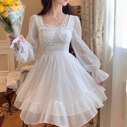 liwuka French Sweet Fairy Lolita Dress Women Long Sleeve Lace Y2k Mini Dress Vintage Kawaii Clothes One Piece Dress Korean  Autumn