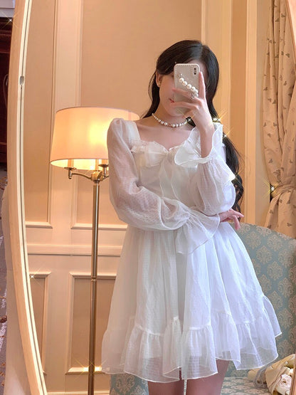 liwuka French Sweet Fairy Lolita Dress Women Long Sleeve Lace Y2k Mini Dress Vintage Kawaii Clothes One Piece Dress Korean  Autumn