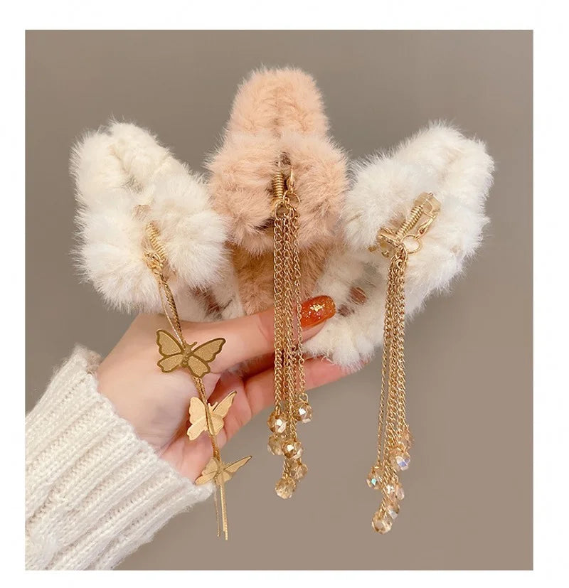 liwuka New Elegant Claw Clips Temperament Grab Butterfly Metal Hair Accessories Headdress Hairpin Back Plush Tassel Shark Clip