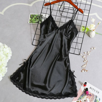 liwuka Women's Satin Nightgown Night Dress Women Sexy Sleepwear Lace Summer Nightdress Homewear Nightwear Silk Sleeveless Dresses