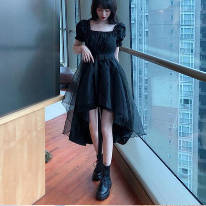 liwuka Harajuku Y2k Cyber Alt Dress E Girl Ruffle Hepburn Kawaii Ropa Fairycore Irregular Black Gothic Dresses Emo Mini Lolita Vestidos