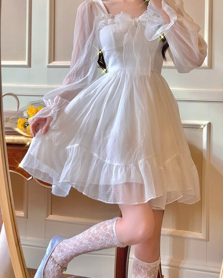 liwuka French Sweet Fairy Lolita Dress Women Long Sleeve Lace Y2k Mini Dress Vintage Kawaii Clothes One Piece Dress Korean  Autumn