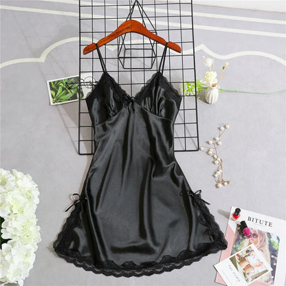 liwuka Women's Satin Nightgown Night Dress Women Sexy Sleepwear Lace Summer Nightdress Homewear Nightwear Silk Sleeveless Dresses