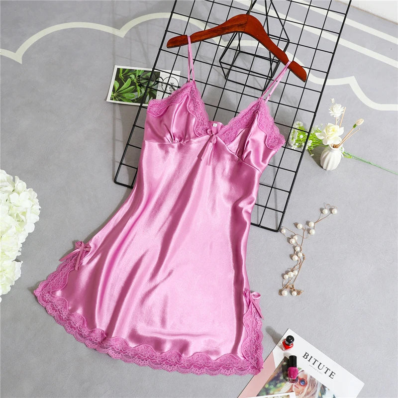 liwuka Women's Satin Nightgown Night Dress Women Sexy Sleepwear Lace Summer Nightdress Homewear Nightwear Silk Sleeveless Dresses