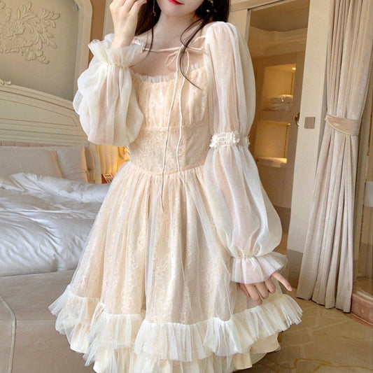 liwuka Lolita Kawaii Dress Women Casual Long Sleeve Vintage Y2k Mini Dress Female Japanese Style One Piece Dress Korean  Autumn