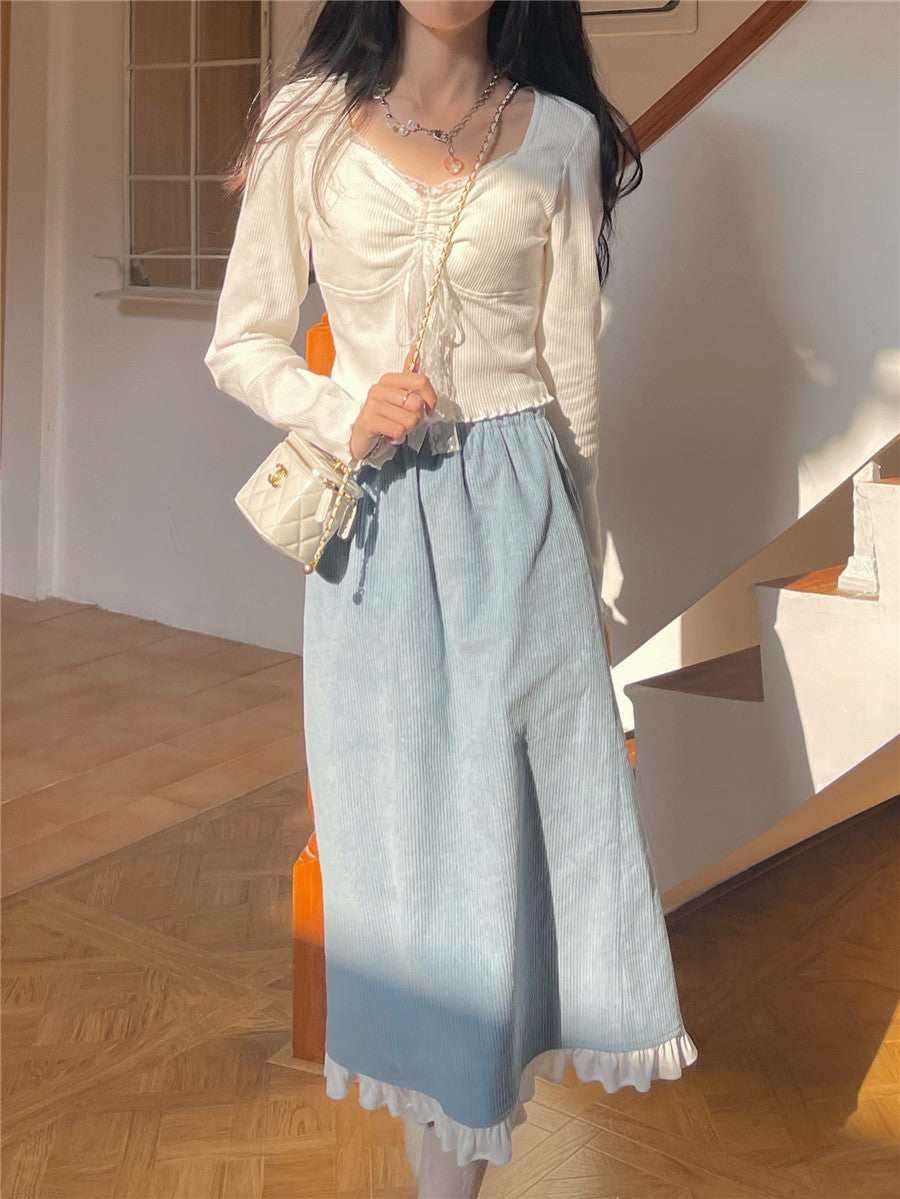 liwuka Autumn White Kawaii Lolita Female Blouse Lace Japanese Sweet Long Slevee Tops Women Knitted Casual Korean Designer Clothing