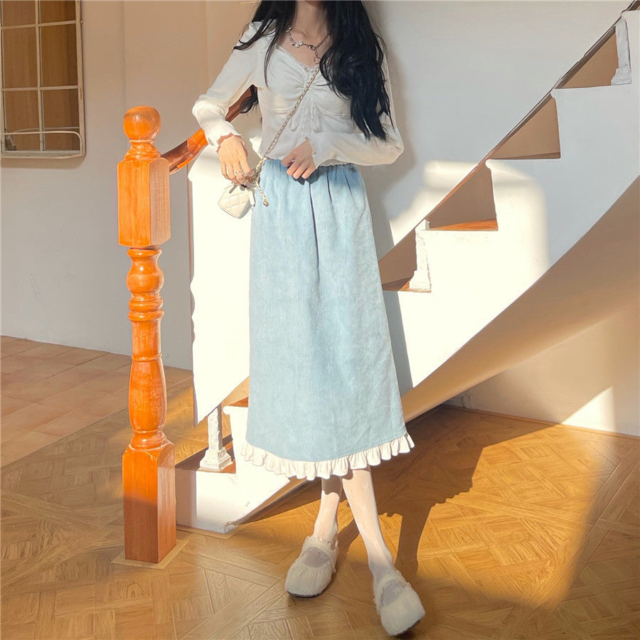 liwuka Autumn White Kawaii Lolita Female Blouse Lace Japanese Sweet Long Slevee Tops Women Knitted Casual Korean Designer Clothing