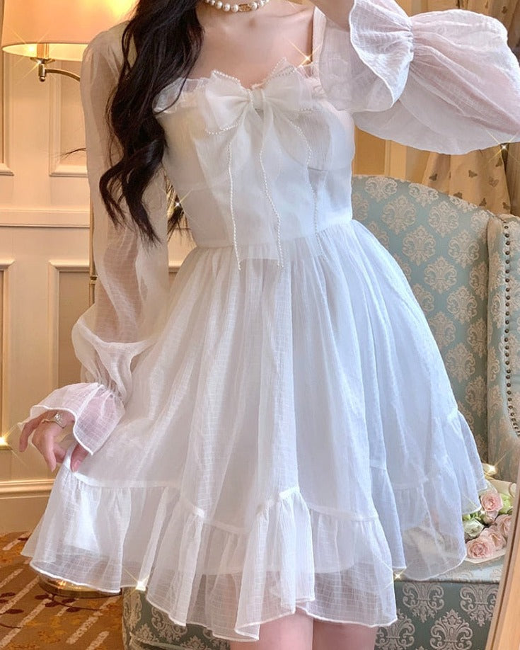 liwuka French Sweet Fairy Lolita Dress Women Long Sleeve Lace Y2k Mini Dress Vintage Kawaii Clothes One Piece Dress Korean  Autumn