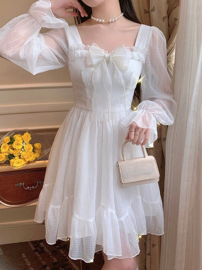 liwuka French Sweet Fairy Lolita Dress Women Long Sleeve Lace Y2k Mini Dress Vintage Kawaii Clothes One Piece Dress Korean  Autumn