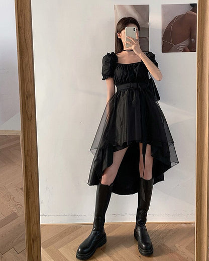 liwuka Harajuku Y2k Cyber Alt Dress E Girl Ruffle Hepburn Kawaii Ropa Fairycore Irregular Black Gothic Dresses Emo Mini Lolita Vestidos