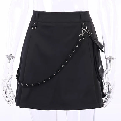 liwuka Gothic Mini Skirt With Pocket Women Y2K Grunge Harajuku Punk Bandage High Waist Skirts Y2K Emo Alt Streetwear