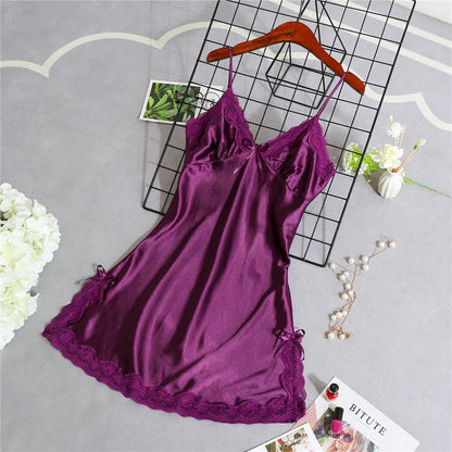 liwuka Women's Satin Nightgown Night Dress Women Sexy Sleepwear Lace Summer Nightdress Homewear Nightwear Silk Sleeveless Dresses