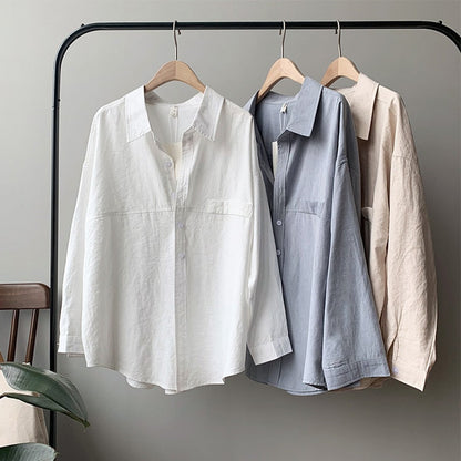 liwuka Minimalist Loose White Shirts for Women Turn-down Collar Solid Female Shirts Tops Spring Summer Blouses