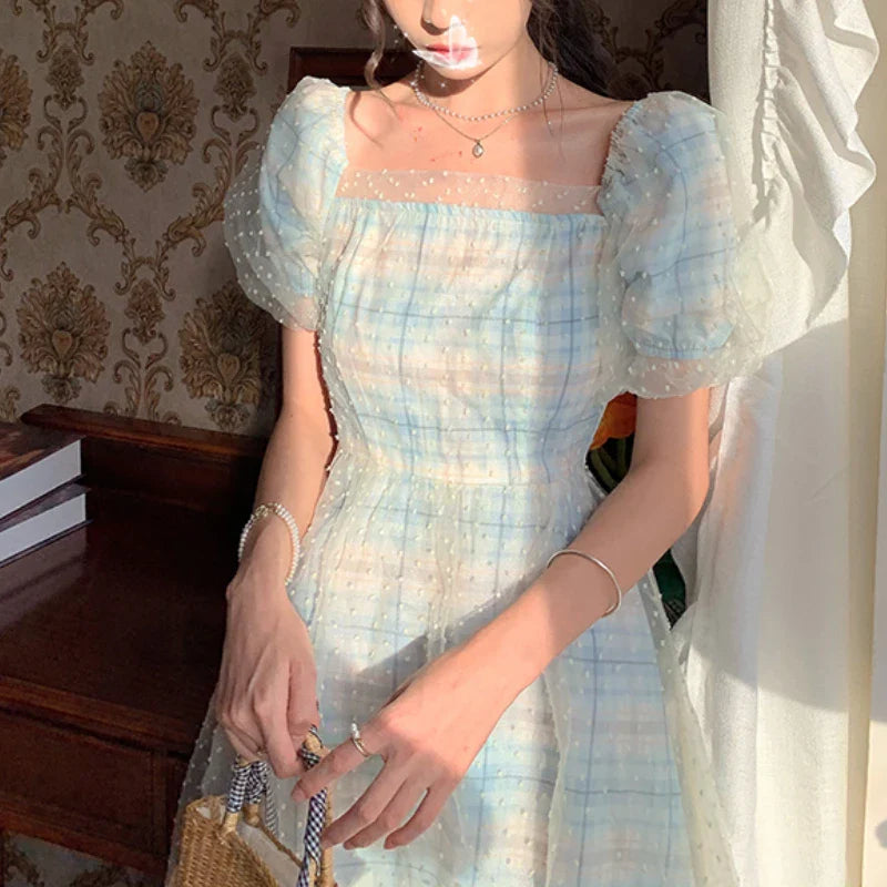 liwuka Elegant Fairy Long Dress Women Sweet Mesh Designer Print Vintage Dress Summer Korean Chiffon Evening Party Dresses Wedding