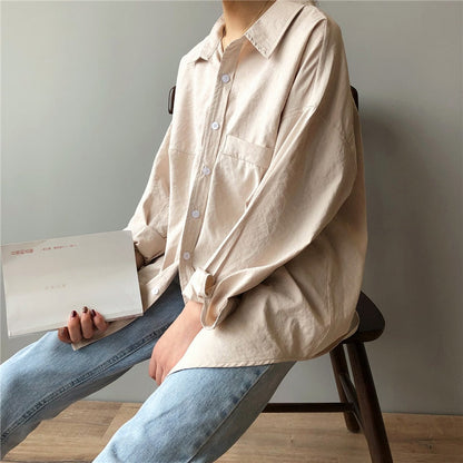 liwuka Minimalist Loose White Shirts for Women Turn-down Collar Solid Female Shirts Tops Spring Summer Blouses