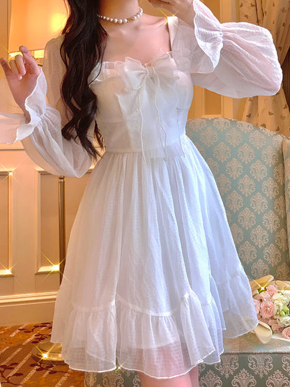 liwuka French Sweet Fairy Lolita Dress Women Long Sleeve Lace Y2k Mini Dress Vintage Kawaii Clothes One Piece Dress Korean  Autumn