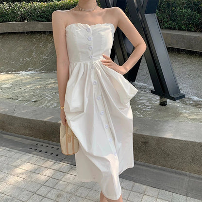 liwuka French Design Strapless Dress Women Elegant Sexy Shirt Tube Top White Dress Woman Summer Sleeveless Bandage Dresses New