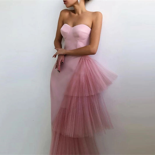 liwuka Simple Black Pink Soft Tulle Evening Party Dress Sweetheart Sleeveless Tea Length Formal Prom Night Gowns Dresse