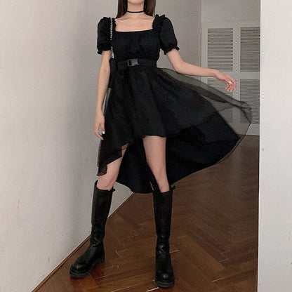 liwuka Harajuku Y2k Cyber Alt Dress E Girl Ruffle Hepburn Kawaii Ropa Fairycore Irregular Black Gothic Dresses Emo Mini Lolita Vestidos