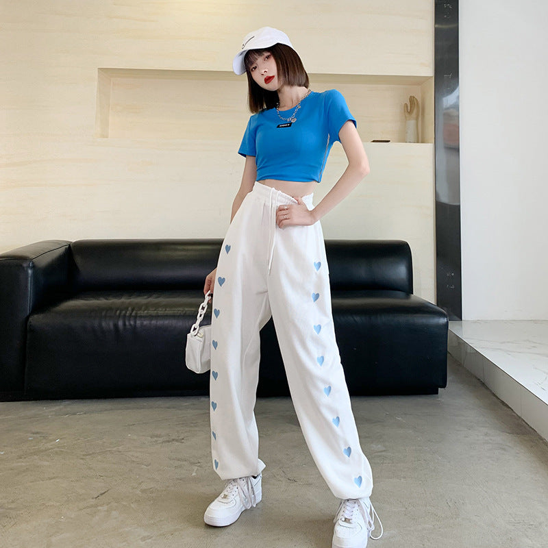 liwuka-shop dandy hoodie White Love Pants Spring and Summer Trousers Elegant High Waist Wide Leg Pants Casual plus Size Sports Sweatpants for Women