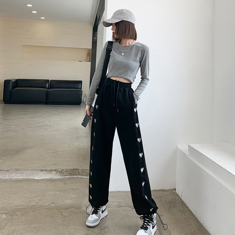 liwuka-shop dandy hoodie White Love Pants Spring and Summer Trousers Elegant High Waist Wide Leg Pants Casual plus Size Sports Sweatpants for Women