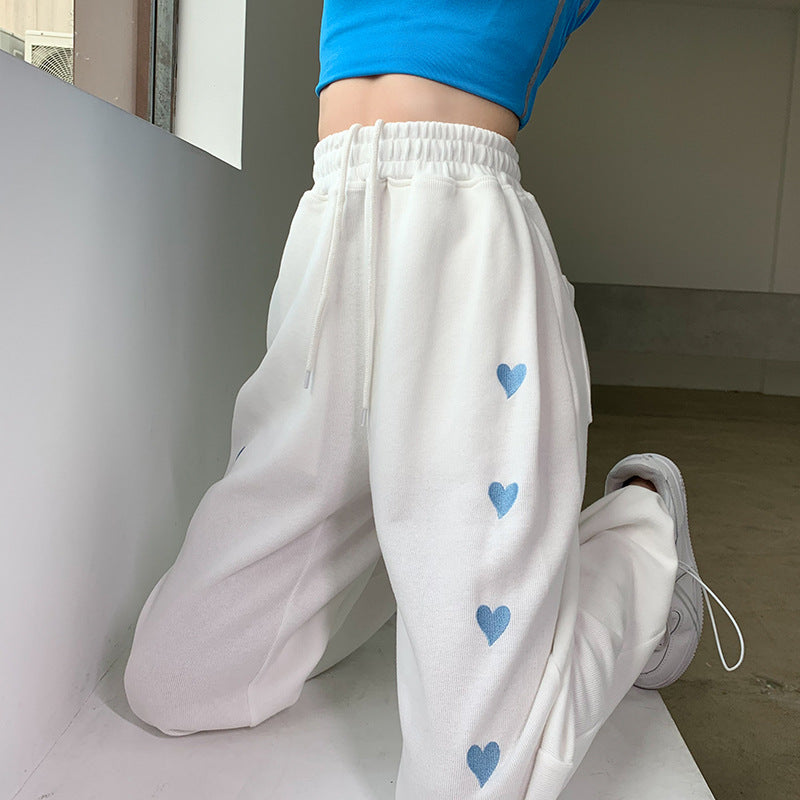 liwuka-shop dandy hoodie White Love Pants Spring and Summer Trousers Elegant High Waist Wide Leg Pants Casual plus Size Sports Sweatpants for Women