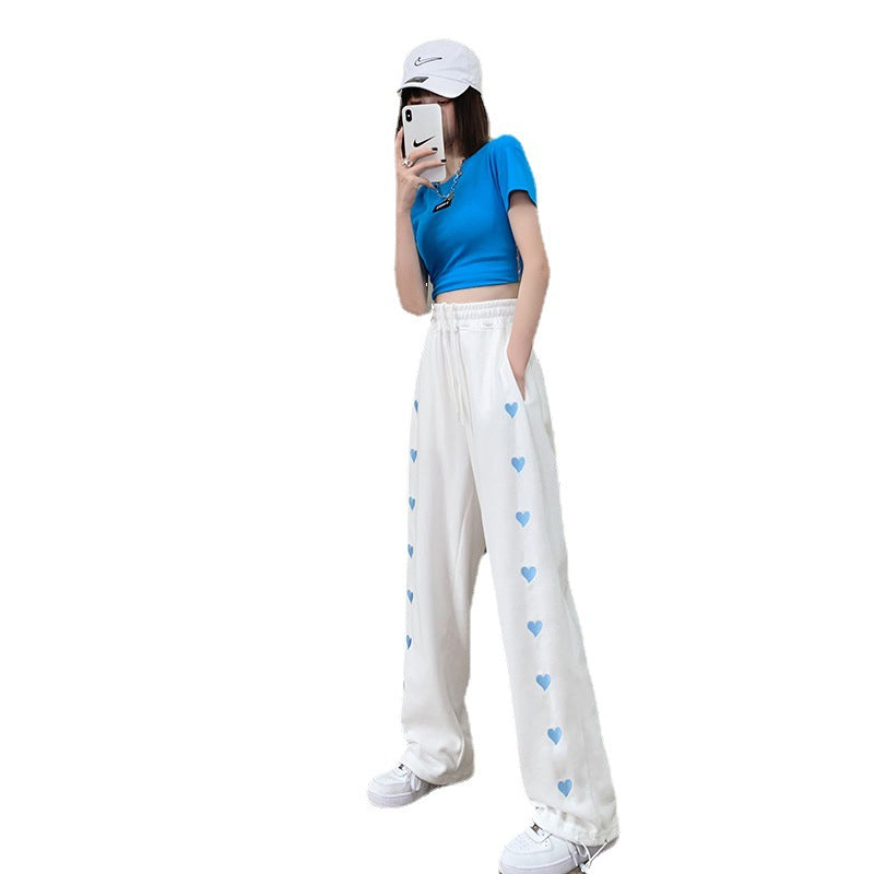 liwuka-shop dandy hoodie White Love Pants Spring and Summer Trousers Elegant High Waist Wide Leg Pants Casual plus Size Sports Sweatpants for Women