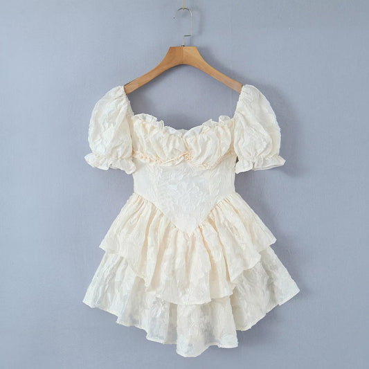 liwuka birthday outfit Spring and Summer New Jacquard Dress Puff Sleeve Princess Dress