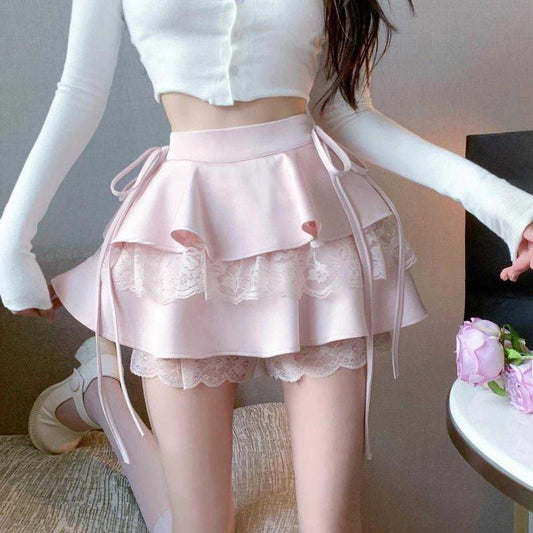 liwuka-shop summer outfits inspo Fluffy Skirt Women's Spring and Summer Mesh Stitching High Waist Slimming Cake Skirt Niche A- line Skirt