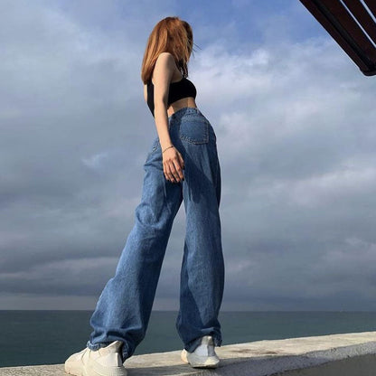 liwuka-shop outfit inspo Ins High Waist Mop Jeans for Women Spring and Summer New Loose Wide Leg Draping Straight Elegant Pants