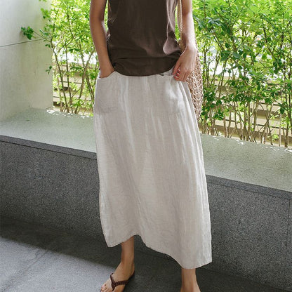 liwuka-shop 2000s fashion Linen Large Slit Culottes One-Piece Women's Spring and Summer Loose plus Size Casual Cropped Pants Fake Two-Piece Cotton Linen Wide-Leg Pants Skirt