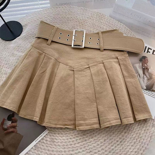 liwuka-shop picture day outfit highschool High Waist Pleated Skirt for Women 2024 Summer New Korean Style Versatile Slimming Anti-Exposure Skirt for Students Pink