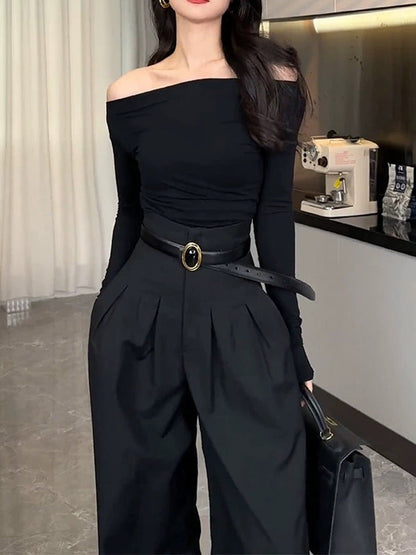 liwuka outfit inspo fall Early Autumn New Style Capable Elegant Women's Clothing Fashionable Fashionable Fashionable High-Grade Chanel Style off-Shoulder Top Suit Pants