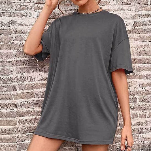 liwuka-shop 90s fashion 2024 Summer New Women's Solid Color Casual Fashion plus Size Loose round Neck Short Sleeve T-shirt